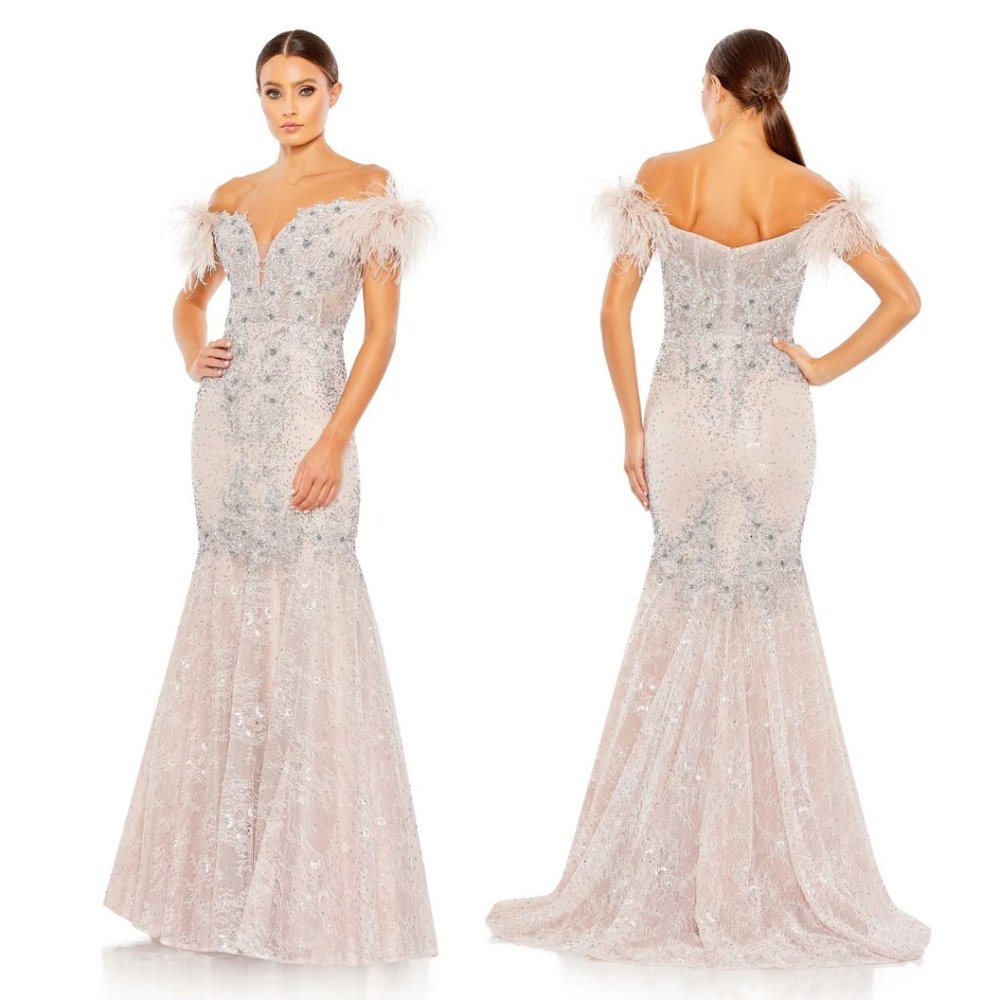 MAC DUGGAL FEATHERED CRYSTAL EMBELLISHED SLEEVELESS GOWN 20246 - Picture 2 of 3